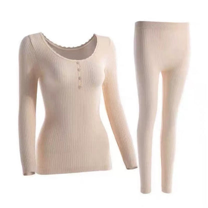 Women Thermal Underwear Set, Thermal Lace lined Long Johns for Ladies, Winter Warm Base Layer Tops & Leggings for Daily Wear and Skiing (Grey, One Size)