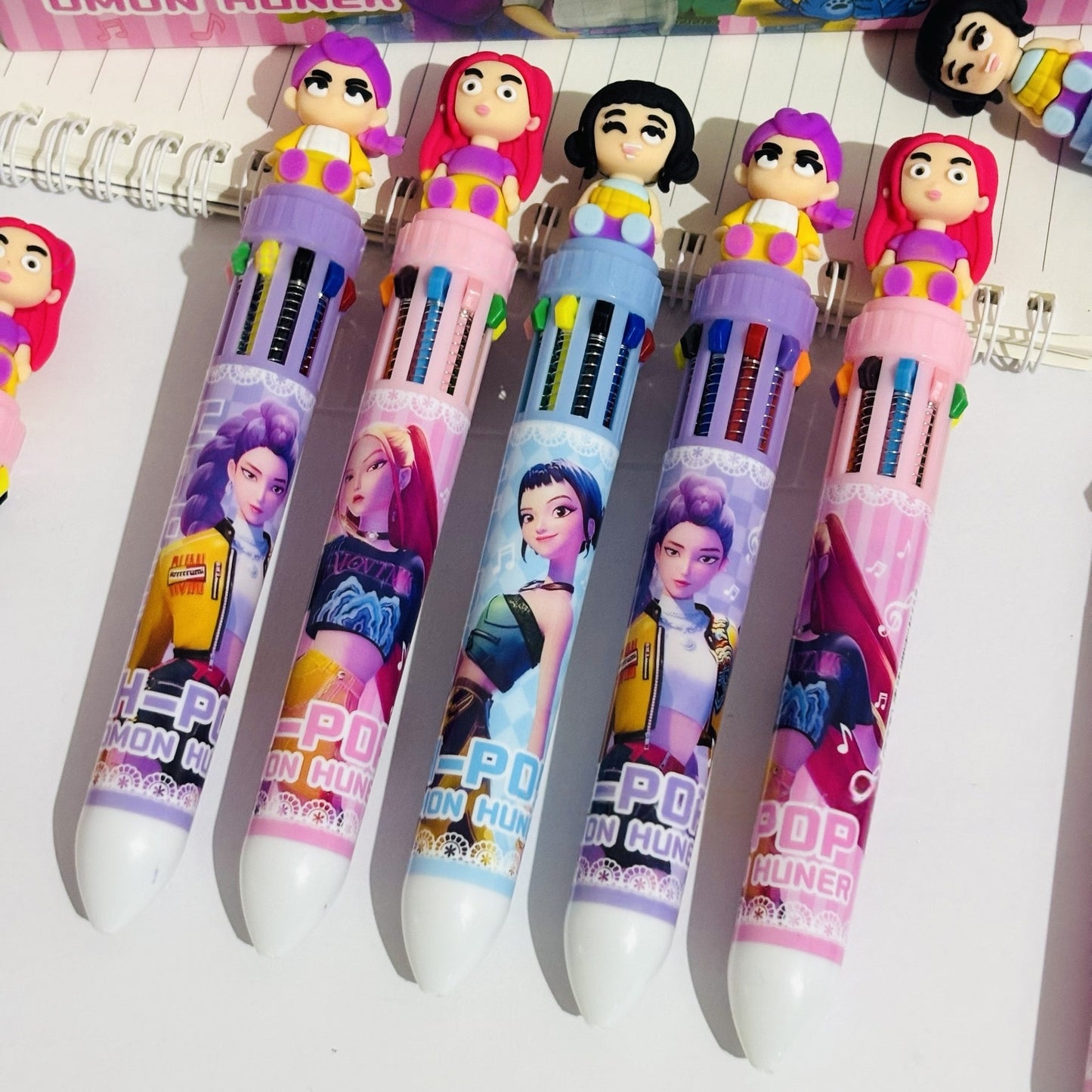 Multicolor teddy bear Pens 0.5mm 10-in-1 Retractable Ballpoint Pens 10 Colors Transparent Barrel Ballpoint Pen for Office Supplies and kids school (KPOP(random color))