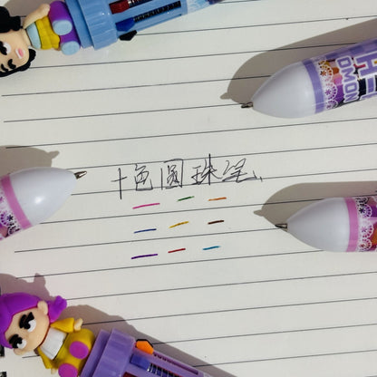 Multicolor teddy bear Pens 0.5mm 10-in-1 Retractable Ballpoint Pens 10 Colors Transparent Barrel Ballpoint Pen for Office Supplies and kids school (KPOP(random color))
