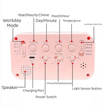 LED Digital Children Alarm Clock With Night Light - Light Alarm Clock for Girls Boys Teenagers School Back To School Gifts Dual Alarms Snooze Modes Temperature Dates display (My )