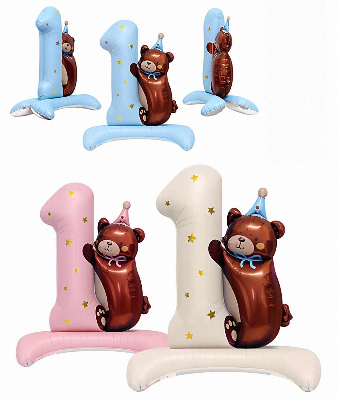 42'' Pink Number with Bow Balloon, Self Inflating Foil Light Pink Set 0-9, Pastel Pink Helium Balloon for Girls Birthday Party Decorations Anniversary Supplies (Bear, Number 2)