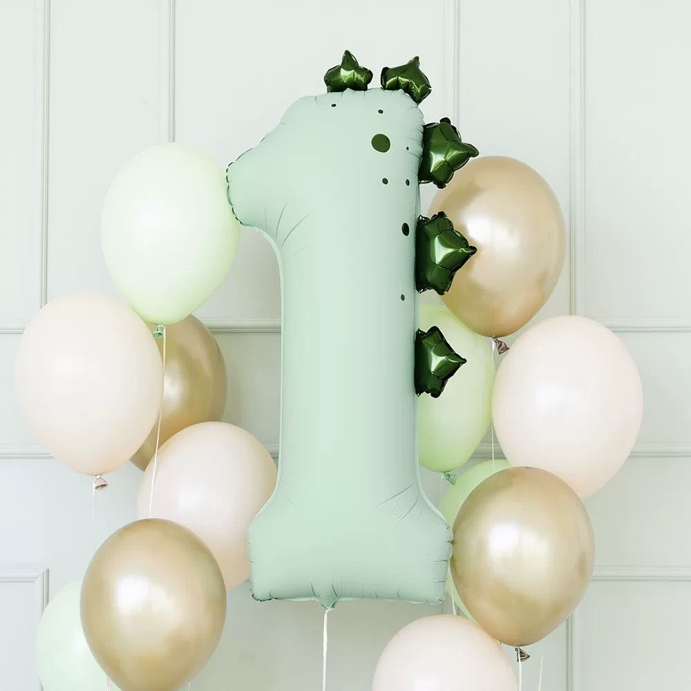 40'' Dinosaur Number with Bow Balloon, Self Inflating Foil Light Pink Set 0-9, Pastel Pink Helium Balloon for Girls Birthday Party Decorations Anniversary Supplies (Dinosaur, Number 1)