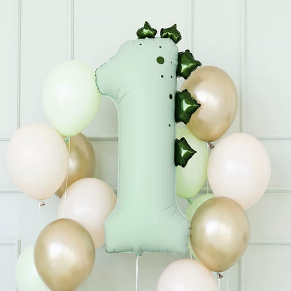 40'' Dinosaur Number with Bow Balloon, Self Inflating Foil Light Pink Set 0-9, Pastel Pink Helium Balloon for Girls Birthday Party Decorations Anniversary Supplies (Dinosaur, Number 1)