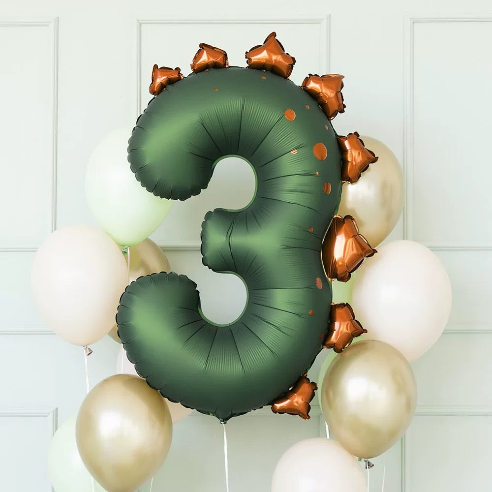 40'' Dinosaur Number with Bow Balloon, Self Inflating Foil Light Pink Set 0-9, Pastel Pink Helium Balloon for Girls Birthday Party Decorations Anniversary Supplies (Dinosaur, Number 3)