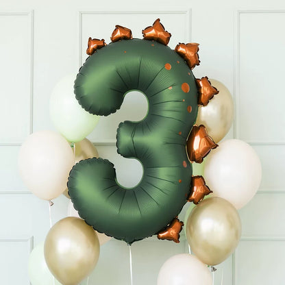 40'' Dinosaur Number with Bow Balloon, Self Inflating Foil Light Pink Set 0-9, Pastel Pink Helium Balloon for Girls Birthday Party Decorations Anniversary Supplies (Dinosaur, Number 3)