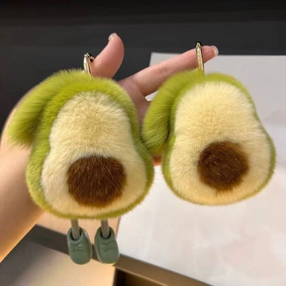 Cute Avocado cat paws panda Plush Keychain, Fluffy faux fur Decorative Key Ring Accessory for Women's Bags, Backpack and Purses (Avocado)
