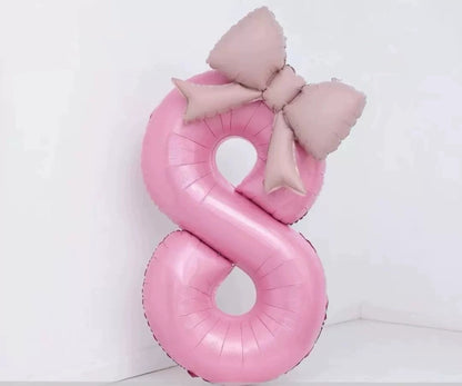 40'' Pink Number with Bow Balloon, Self Inflating Foil Light Pink Set 0-9, Pastel Pink Helium Balloon for Girls Birthday Party Decorations Anniversary Supplies (Pink, Number 1)