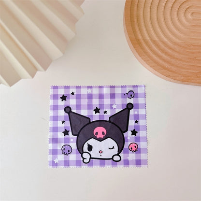 Lovely cat Cartoon Hard Shell Eyeglasses Cases Girl Protective Case Storage Box With Glasses Cloth for Teen PU leather eyegalss case (Kuromi)