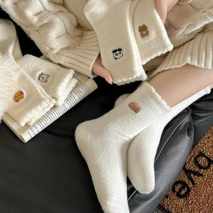 3 Pairs Fluffy Ladies Thermal Socks Womens Warm Thick Heat Wool Knitting Walking Boot Hiking Socks Winter (C)