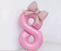 40'' Pink Number with Bow Balloon, Self Inflating Foil Light Pink Set 0-9, Pastel Pink Helium Balloon for Girls Birthday Party Decorations Anniversary Supplies (Pink, Number 8)