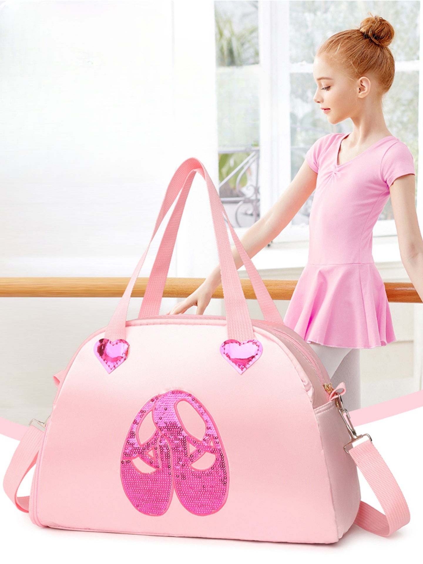 Girls Kids Children Ballet Dance Bag, Pink Ballerina Handbag Tote Gymnastics Sports Duffel Bag, Crossbody Shoulder School Bag Light Weight Carry-on Luggage