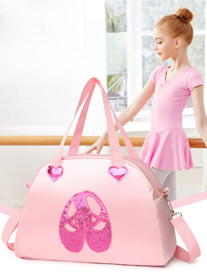 Girls Kids Children Ballet Dance Bag, Pink Ballerina Handbag Tote Gymnastics Sports Duffel Bag, Crossbody Shoulder School Bag Light Weight Carry-on Luggage