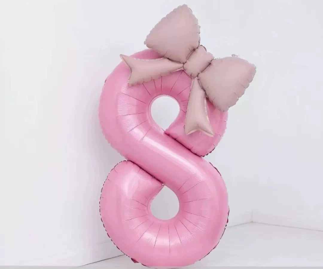 40'' Pink Number with Bow Balloon, Self Inflating Foil Light Pink Set 0-9, Pastel Pink Helium Balloon for Girls Birthday Party Decorations Anniversary Supplies (Pink, Number 2)