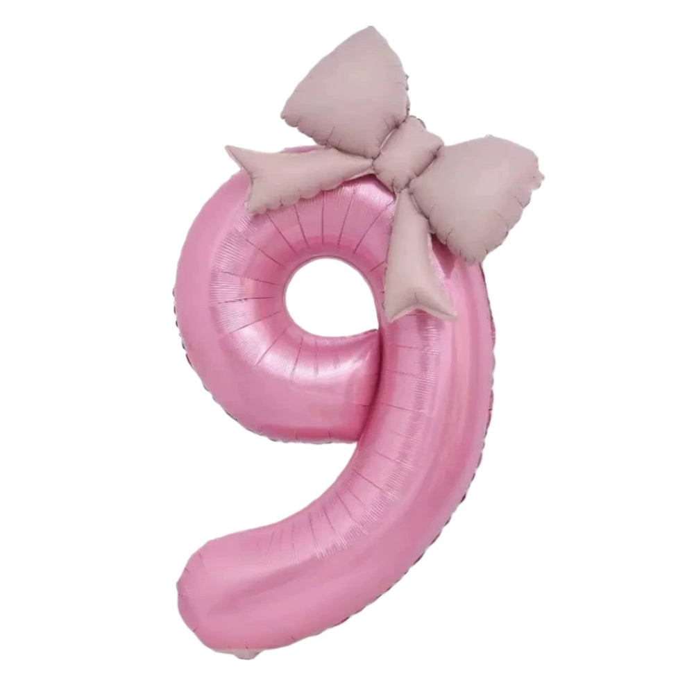 40'' Pink Number with Bow Balloon, Self Inflating Foil Light Pink Set 0-9, Pastel Pink Helium Balloon for Girls Birthday Party Decorations Anniversary Supplies (Pink, Number 3)