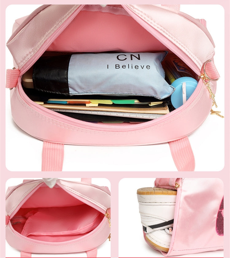 Girls Kids Children Ballet Dance Bag, Pink Ballerina Handbag Tote Gymnastics Sports Duffel Bag, Crossbody Shoulder School Bag Light Weight Carry-on Luggage