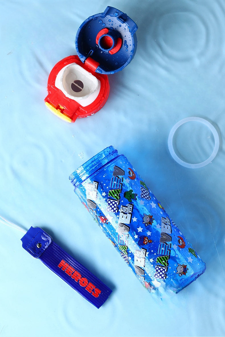 Water Bottle Reusable Kids 520ml PP with Two Lids Leak Proof with straw Lid BPA Free Drinking