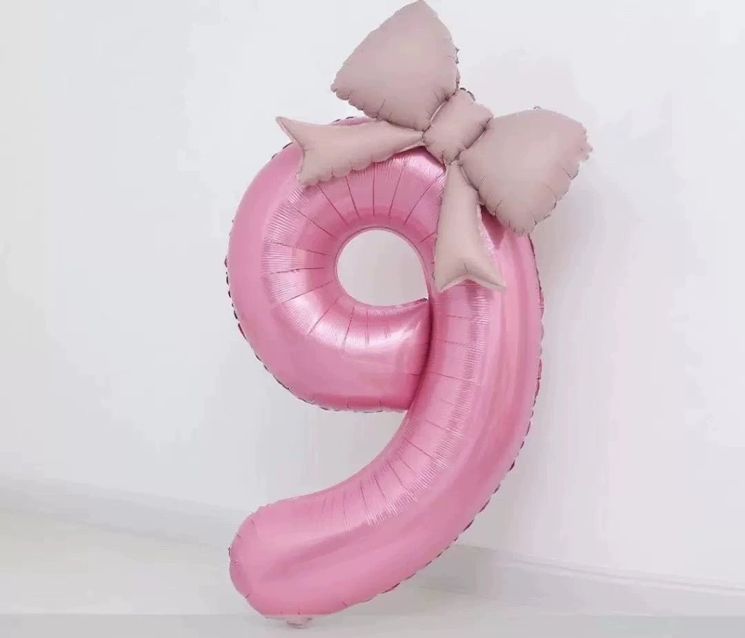 40'' Pink Number with Bow Balloon, Self Inflating Foil Light Pink Set 0-9, Pastel Pink Helium Balloon for Girls Birthday Party Decorations Anniversary Supplies (Pink, Number 3)