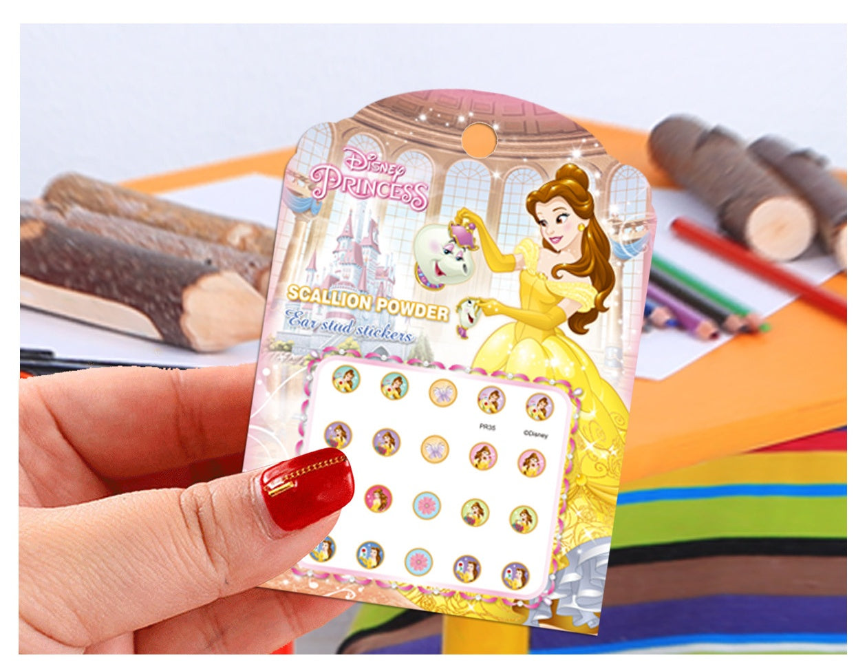 5 Sheets Toddlers Princess Elsa Minnie Kids Girls Nail stickers Earring Stickers Art Decal Party Bag Fillers Decor for Kids Girls Birthday Gift (.Beauty and Beast Earring Stickers)