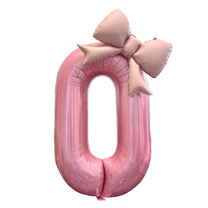 40'' Pink Number with Bow Balloon, Self Inflating Foil Light Pink Set 0-9, Pastel Pink Helium Balloon for Girls Birthday Party Decorations Anniversary Supplies (Pink, Number 1)