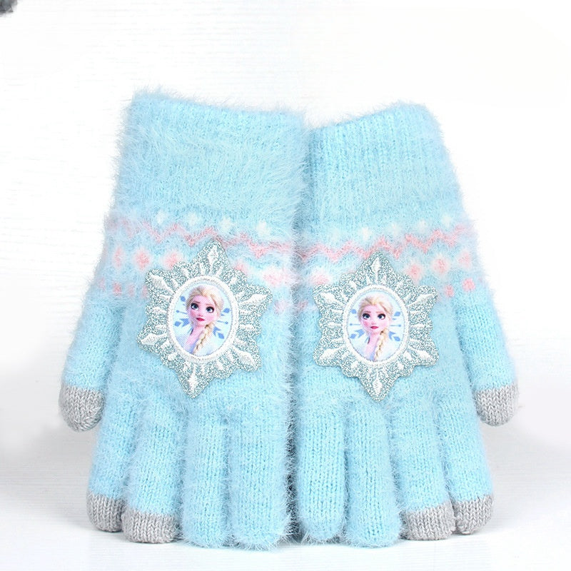 Full Finger Gloves Elsa Winter Knit Warm Mittens Soft Lined Fleece Thermal Outdoor Stretchy Gloves for Kids boys girls