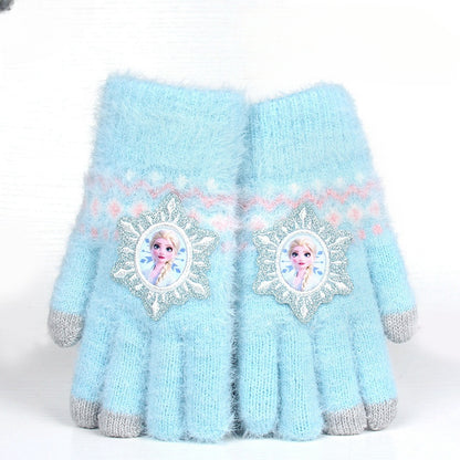 Full Finger Gloves Elsa Winter Knit Warm Mittens Soft Lined Fleece Thermal Outdoor Stretchy Gloves for Kids boys girls
