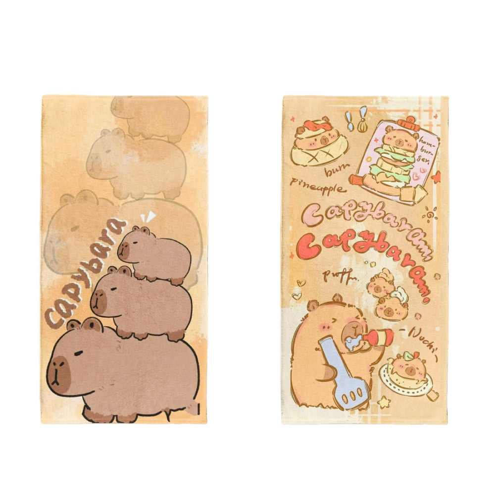 2PCS Children's Facial Towel, Kids Washcloth Towels, Cotton Kids Face Towels, Cute Kitty dog Hand Towel Set, Children Wash Cloths for Hand Face Shower, 33x 73 CM (Capybara)