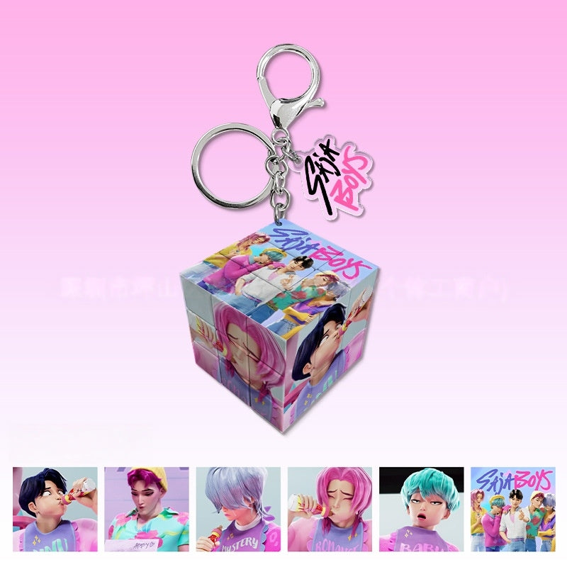 Kpop mini cube Demon Keychain, Cartoon Hunters Figure Key Pendants Silicone for Bag backpack Keyring Decoration Pendants Adults Party Favors Birthday Party Supplies（M）