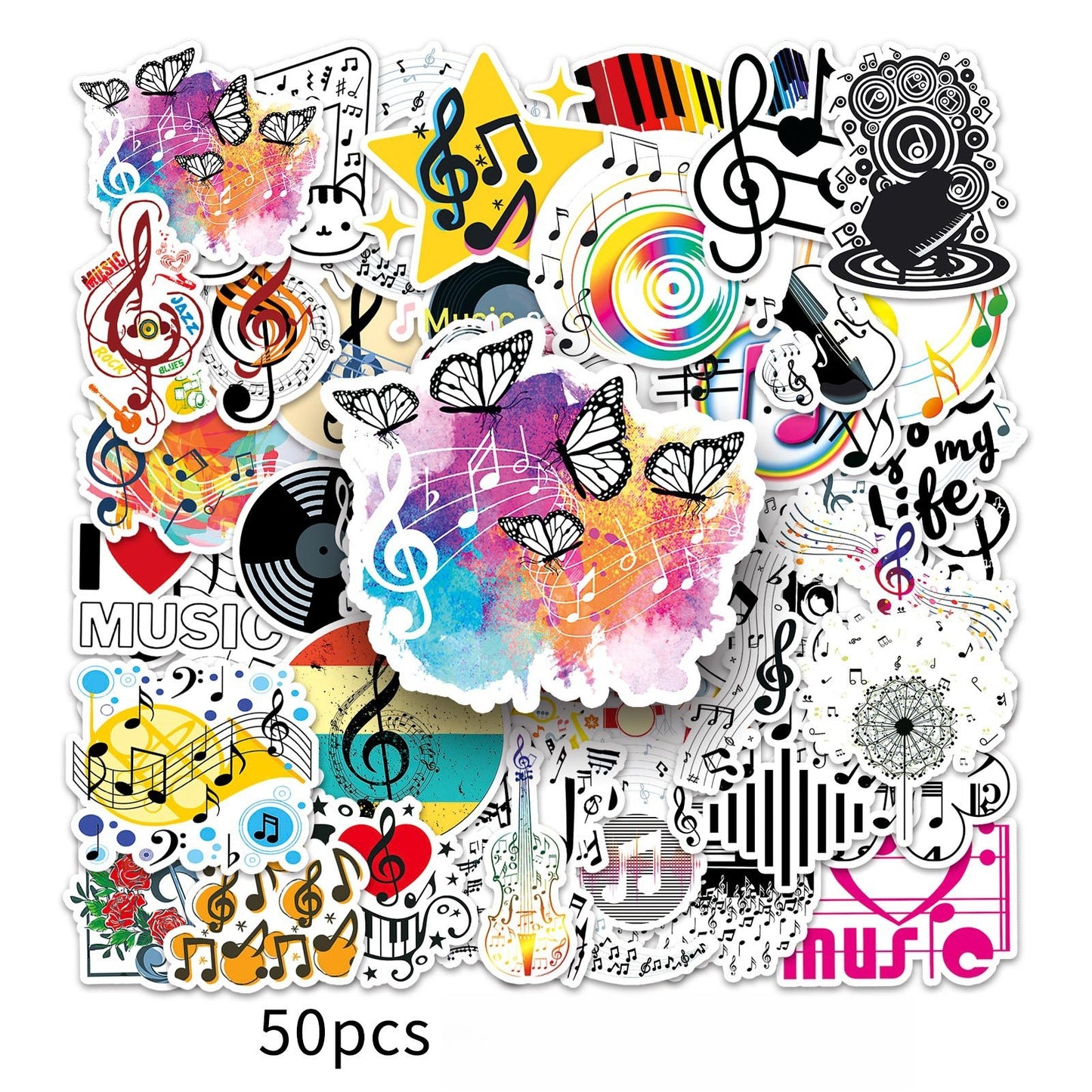 50pcs Panda Music Superheros Toy Kids Stickers Luggage Laptop Skateboard Waterproof Party Bag Fillers Waterbottle Decal Graffiti Patche (Music)