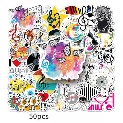 50pcs Panda Music Superheros Toy Kids Stickers Luggage Laptop Skateboard Waterproof Party Bag Fillers Waterbottle Decal Graffiti Patche (Music)