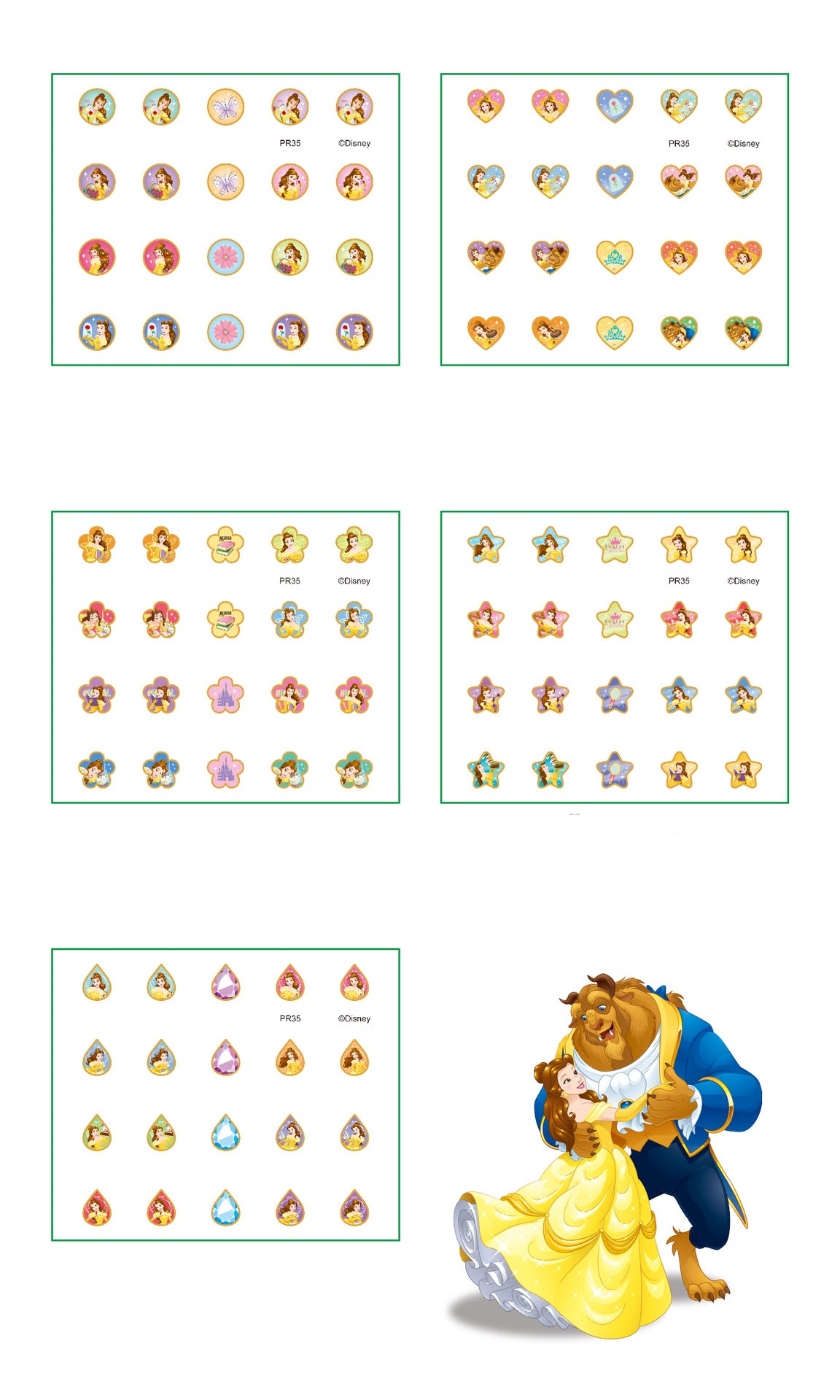 5 Sheets Toddlers Princess Elsa Minnie Kids Girls Nail stickers Earring Stickers Art Decal Party Bag Fillers Decor for Kids Girls Birthday Gift (.Beauty and Beast Earring Stickers)