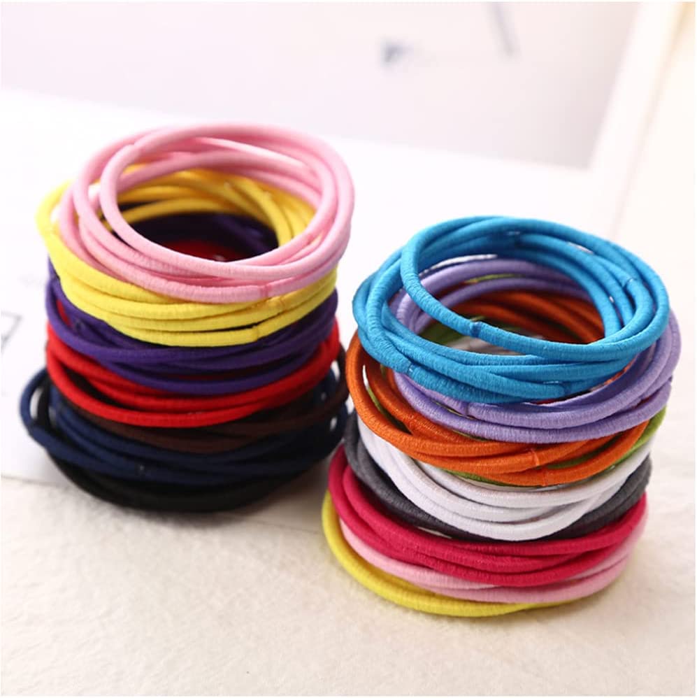 50Pcs Girls Women 2.5mm Thin School Uniform Endless Hair Elastics Bobbles Hair Ties Bands Ponios Ponytail Holders (Random mix)