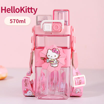 Water Bottle Reusable Kids 520ml PP with Two Lids Leak Proof with straw Lid BPA Free Drinking