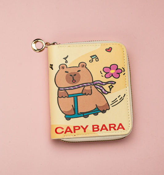 Kids GIrls Women Wallet Cute Trifold Wallet with Coin Purse Card Slots with zip pockets Gifts PU leather (Capybara)