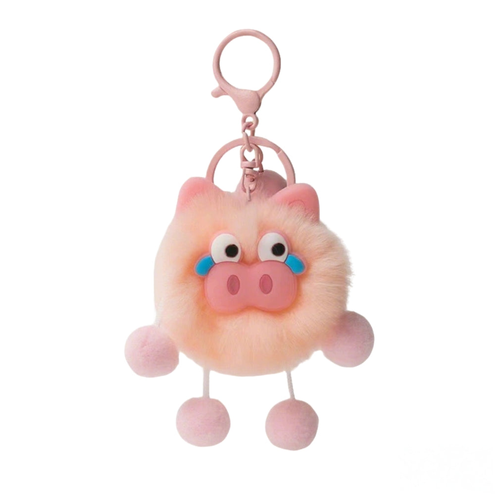 Cute Avocado cat paws panda Plush Keychain, Fluffy faux fur Decorative Key Ring Accessory for Women's Bags, Backpack and Purses(Pig)
