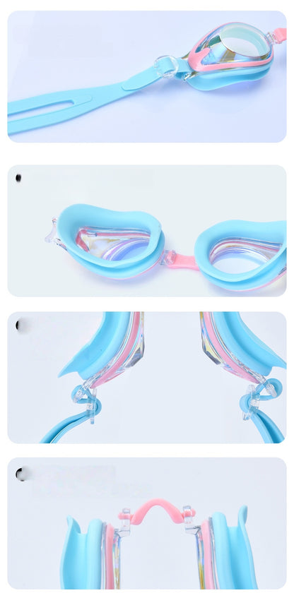 Comfortable Anti-fog Swimming Goggles with case Waterproof UV Protection For Kids Boys Girls Soft Silicone Seals For Comfort Perfect For Lap Triathlon Training & Aquatic Sports（B）