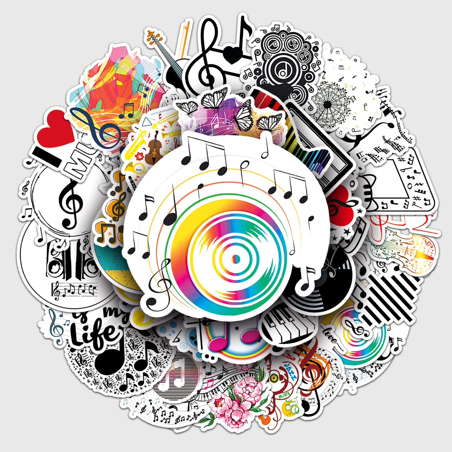 50pcs Panda Music Superheros Toy Kids Stickers Luggage Laptop Skateboard Waterproof Party Bag Fillers Waterbottle Decal Graffiti Patche (Music)