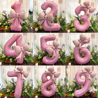 40'' Pink Number with Bow Balloon, Self Inflating Foil Light Pink Set 0-9, Pastel Pink Helium Balloon for Girls Birthday Party Decorations Anniversary Supplies (Pink, Number 0)