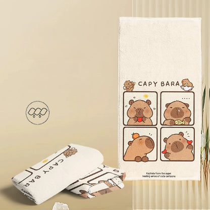 2PCS Children's Facial Towel, Kids Washcloth Towels, Cotton Kids Face Towels, Cute Kitty dog Hand Towel Set, Children Wash Cloths for Hand Face Shower, 33x 73 CM (Capybara)
