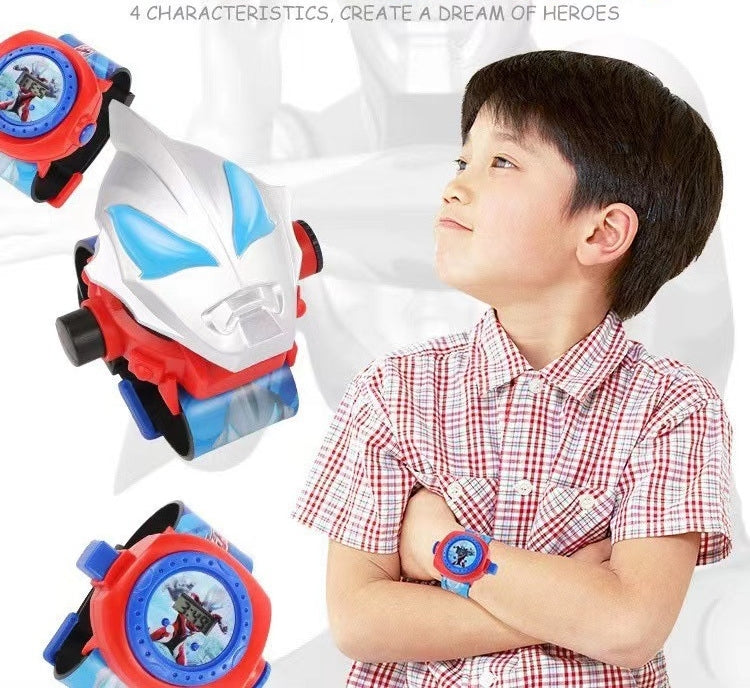 Superhero Robert Watch with 24 Super Projection Cartoon Hero Figurines Princess, Electronic Watch for Boys Girls Projector 3D Watch