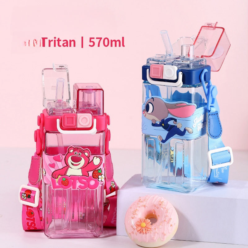 Water Bottle Reusable Kids 520ml PP with Two Lids Leak Proof with straw Lid BPA Free Drinking bottle (Cinnamoroll)