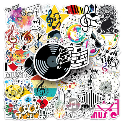 50pcs Panda Music Superheros Toy Kids Stickers Luggage Laptop Skateboard Waterproof Party Bag Fillers Waterbottle Decal Graffiti Patche (Music)