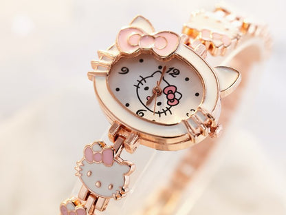 Analogue Quartz Watch with Stainless Steel Strap Bracelet Cats Girls Toddler Watches Gifts for Kids Birthday Gifts Gift Box
