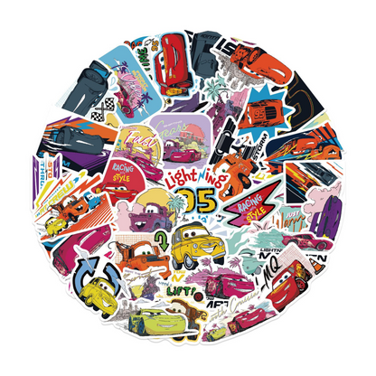 50pcs Princess Aven Superheros Toy Kids Stickers Luggage Laptop Skateboard Waterproof Party Bag Fillers Waterbottle Decal Graffiti Patches (Cars)