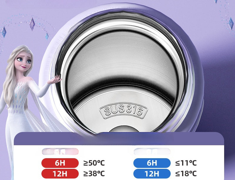 400ml Kids Elsa Water Bottles for Girls, Stainless Steel Water Bottle for School, Vacuum Insulated, BPA-Free, Leak-proof, Double-Walled, Metal Drink Bottle Hot Cold (Frozen)