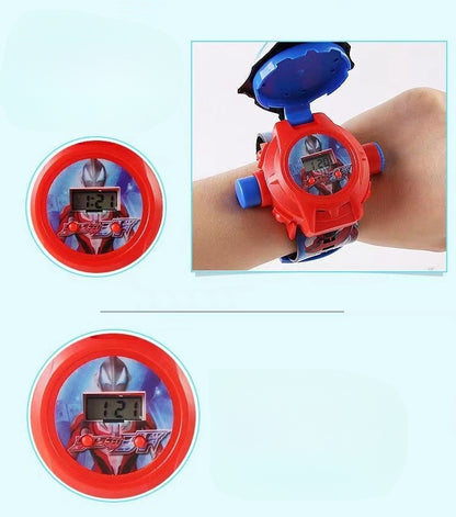 Superhero Robert Watch with 24 Super Projection Cartoon Hero Figurines Princess, Electronic Watch for Boys Girls Projector 3D Watch