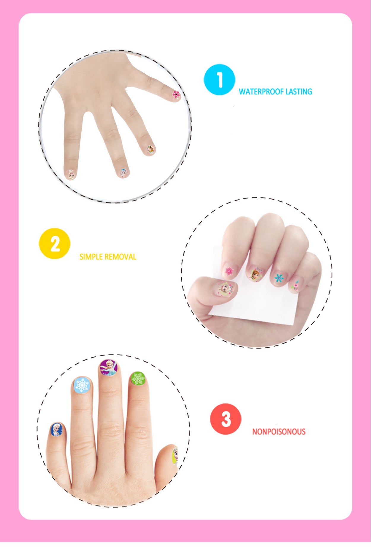 5 Sheets Toddlers Princess Elsa Minnie Kids Girls Nail stickers Earring Stickers Art Decal Party Bag Fillers Decor for Kids Girls Birthday Gift (Mermaid nail stickers)