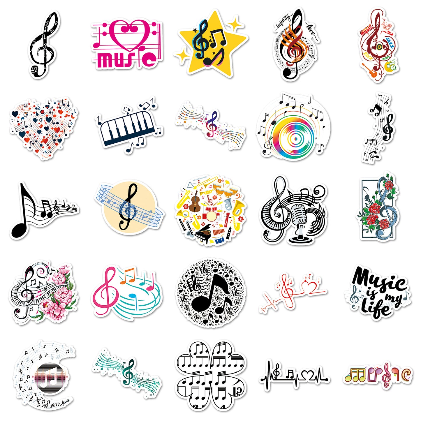 50pcs Panda Music Superheros Toy Kids Stickers Luggage Laptop Skateboard Waterproof Party Bag Fillers Waterbottle Decal Graffiti Patche (Music)