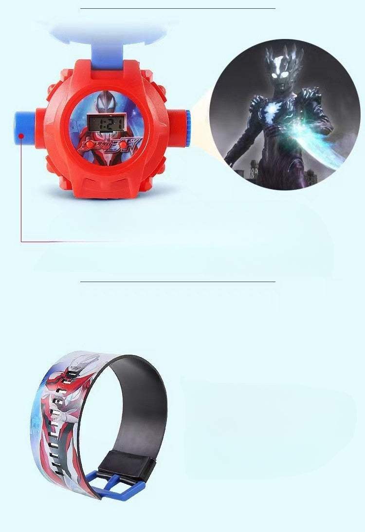 Superhero Robert Watch with 24 Super Projection Cartoon Hero Figurines Princess, Electronic Watch for Boys Girls Projector 3D Watch