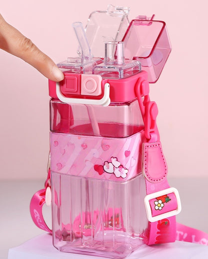 Water Bottle Reusable Kids 520ml PP with Two Lids Leak Proof with straw Lid BPA Free Drinking bottle (Cinnamoroll)