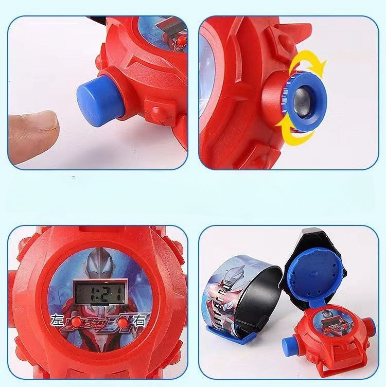 Superhero Robert Watch with 24 Super Projection Cartoon Hero Figurines Princess, Electronic Watch for Boys Girls Projector 3D Watch